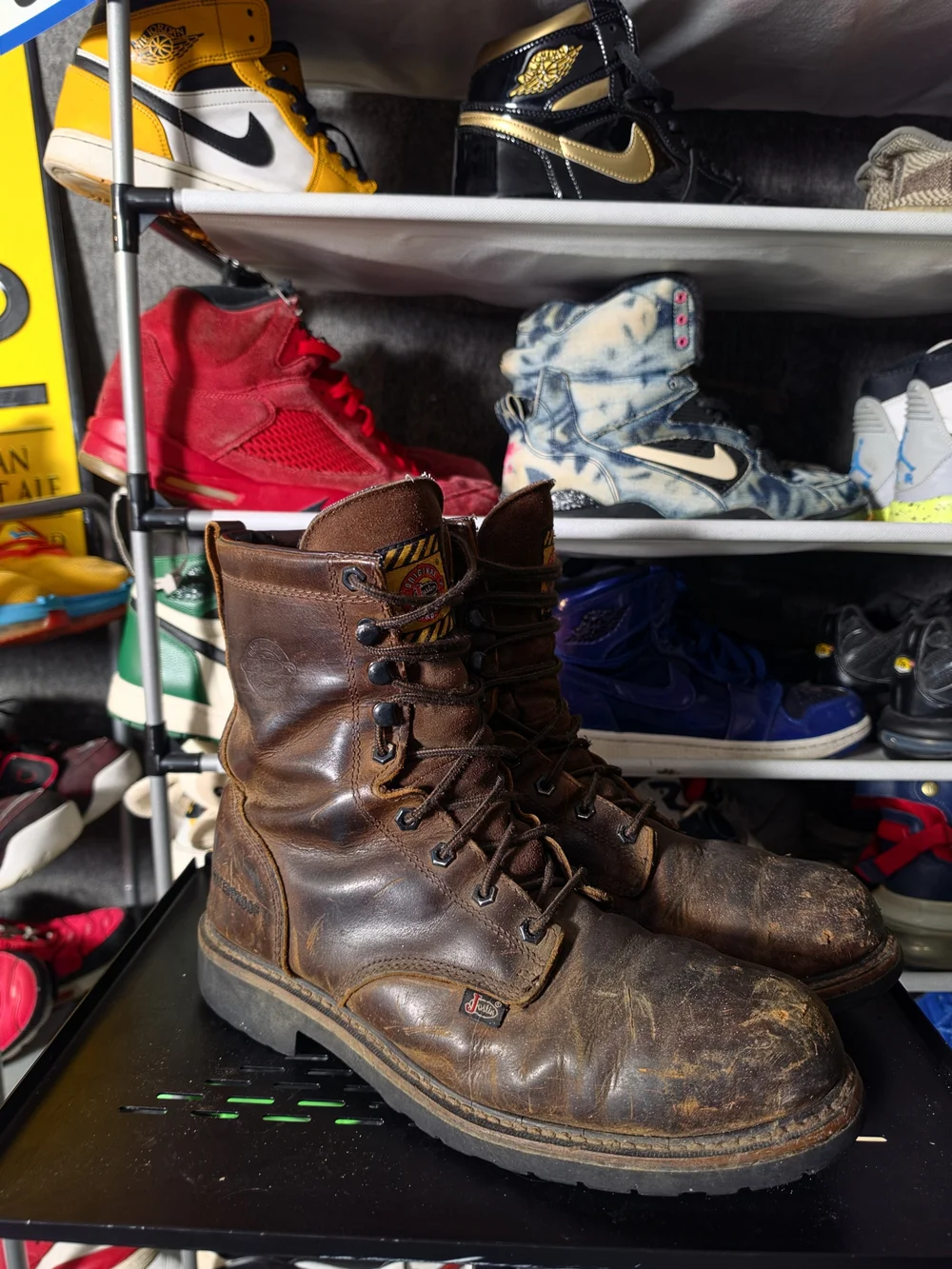 🔥 Justin Boots Brown Leather Lace-Up Work Boots Men Size 10 EE